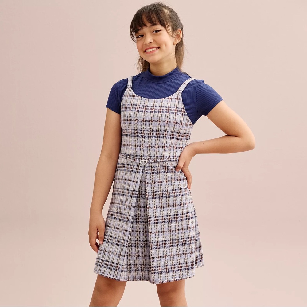 Knitworks Mockneck Tee & Pleated Jumper Set Girls M 10/12 Blue